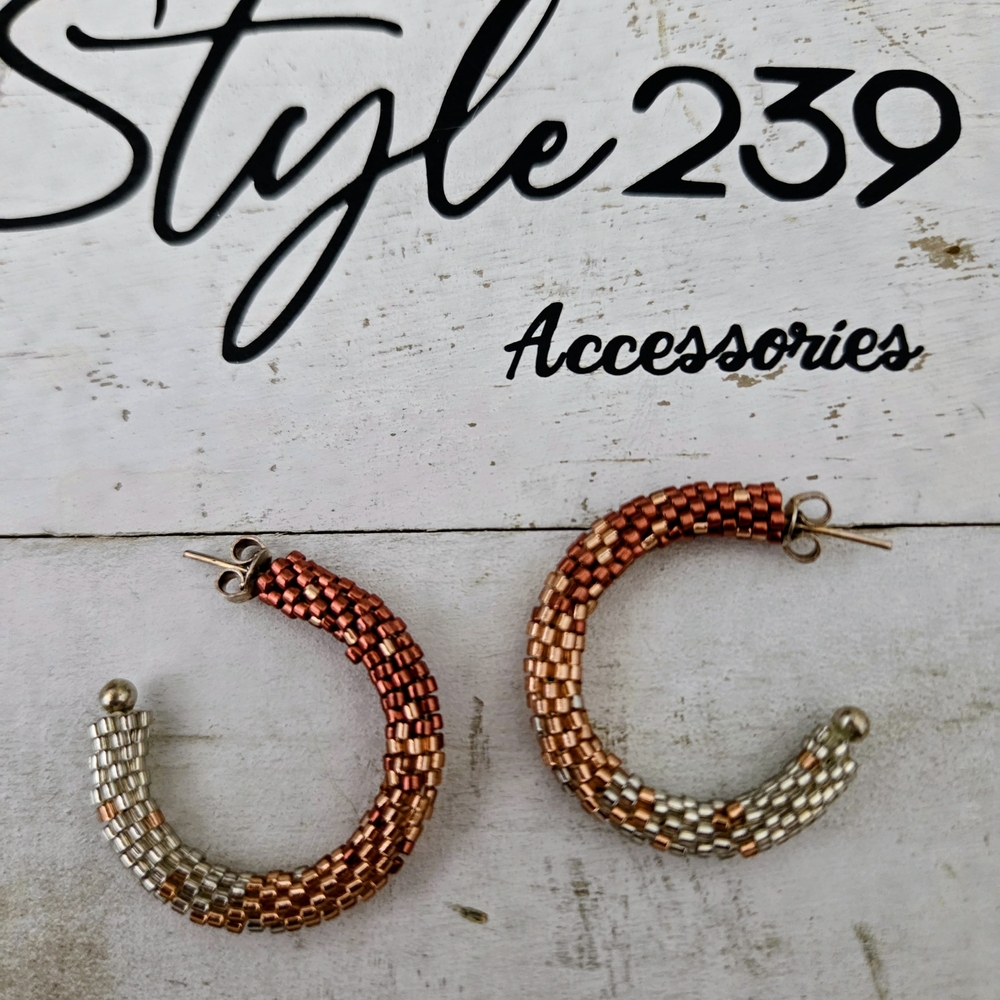 Miyuki Hoop Earrings in Copper & Silver Tones
